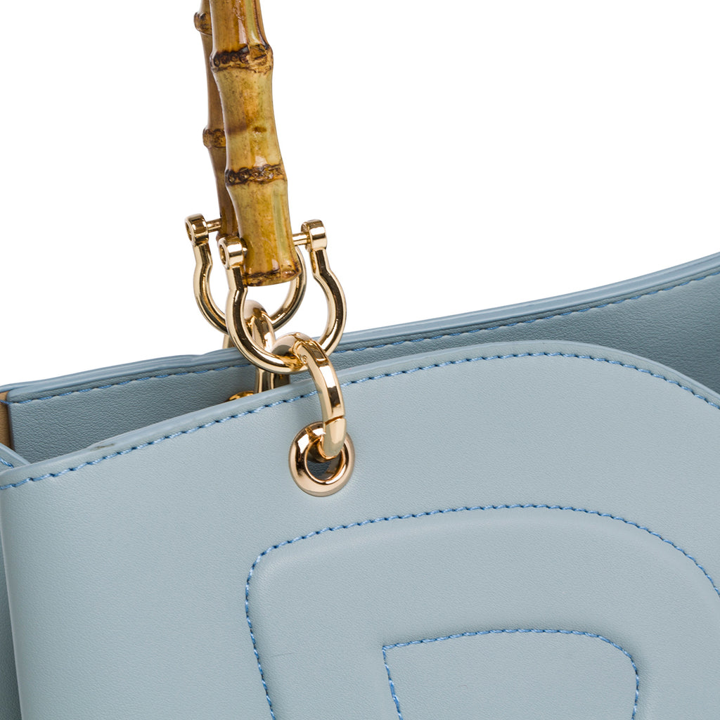 Borsa a mano azzurro con manici effetto Bamboo da donna Romeo Gigli Milano Misty