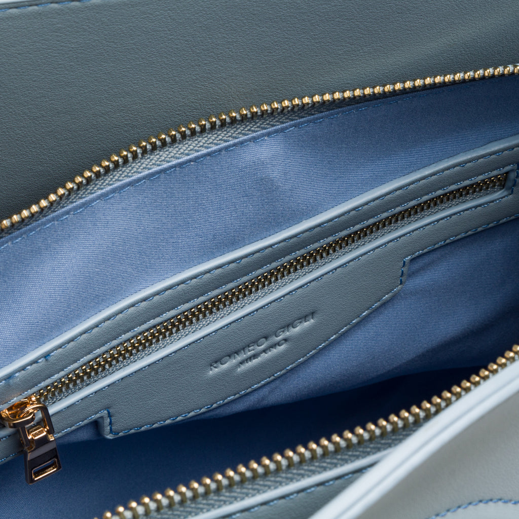 Borsa a mano azzurro con manici effetto Bamboo da donna Romeo Gigli Milano Misty