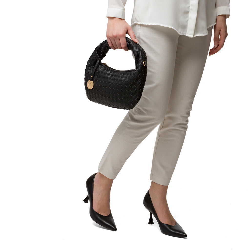 Borsa a mano nera effetto intrecciato da donna Swish Jeans Cica