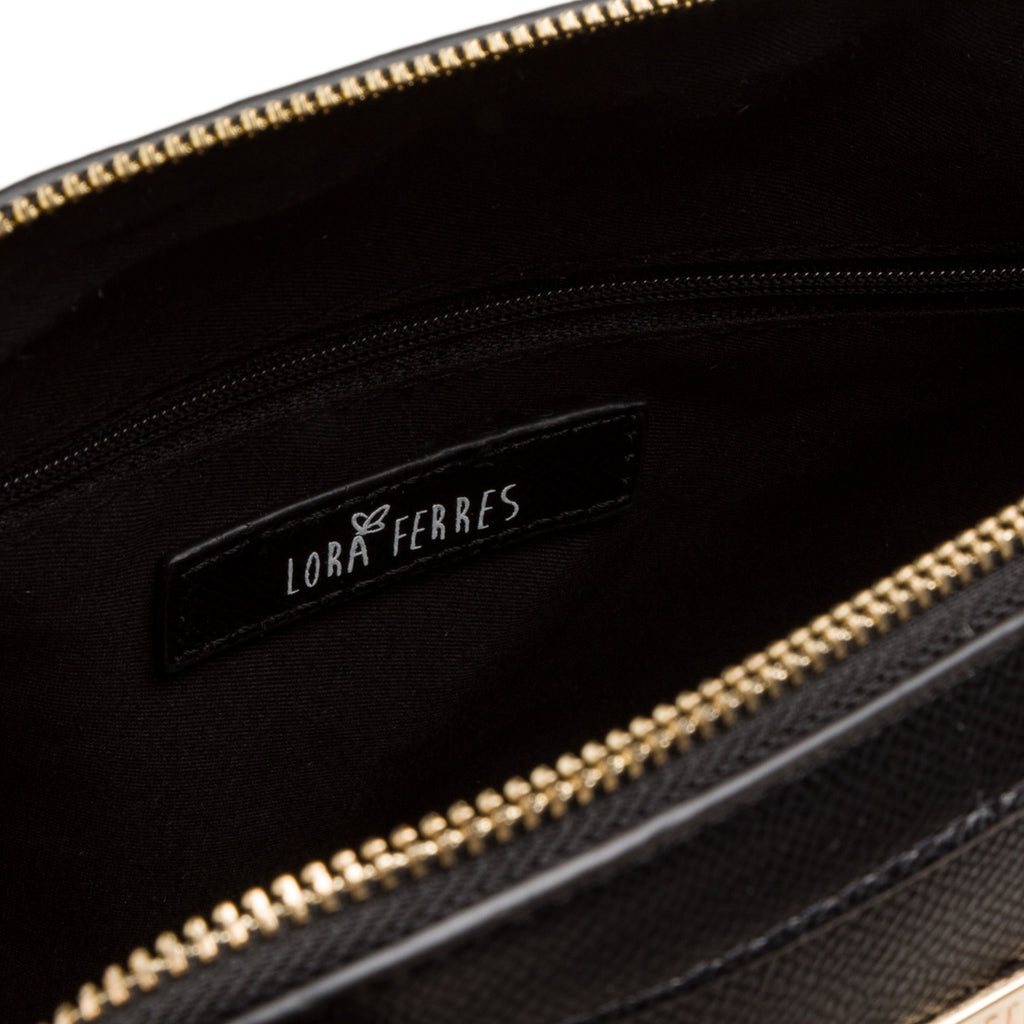 Borsa a mano da donna nera con logo Lora Ferres