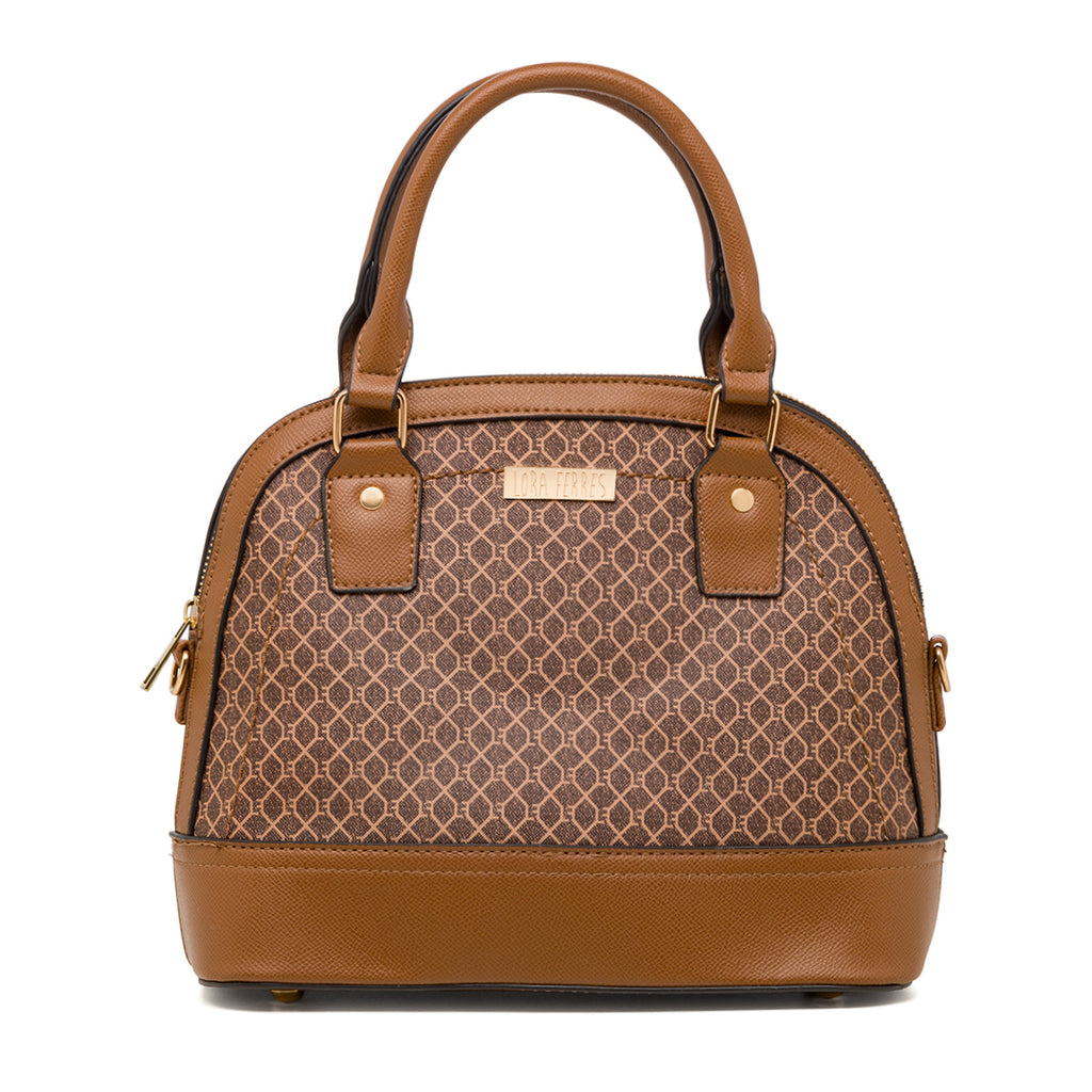Borsa a mano da donna marrone con logo Lora Ferres