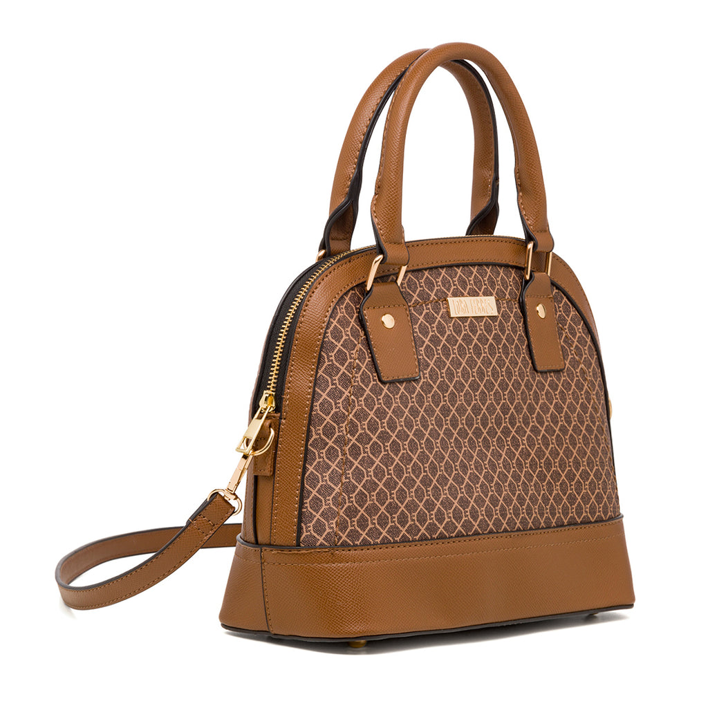 Borsa a mano da donna marrone con logo Lora Ferres