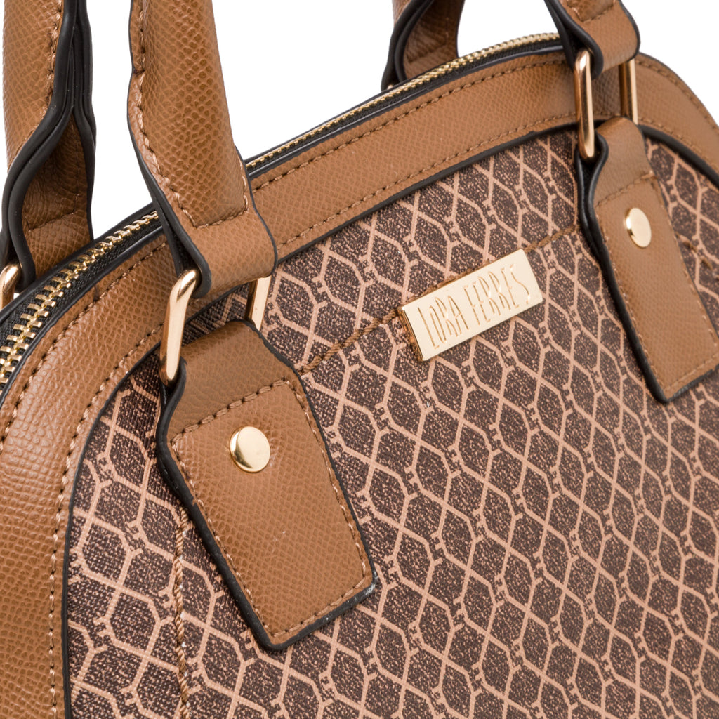 Borsa a mano da donna marrone con logo Lora Ferres