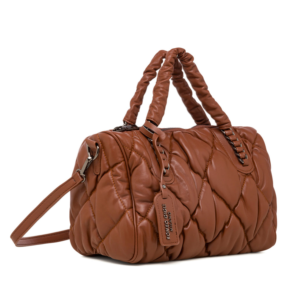 Borsa a mano marrone da donna effetto trapuntato Romeo Gigli Milano