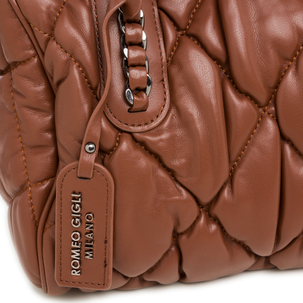 Borsa a mano marrone da donna effetto trapuntato Romeo Gigli Milano
