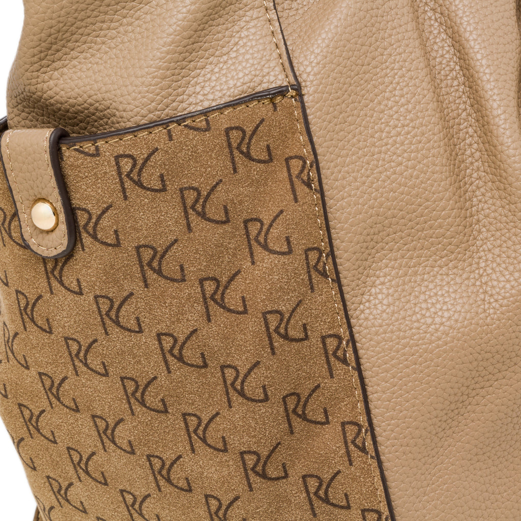 Borsa a mano da donna taupe con logo Romeo Gigli Milano