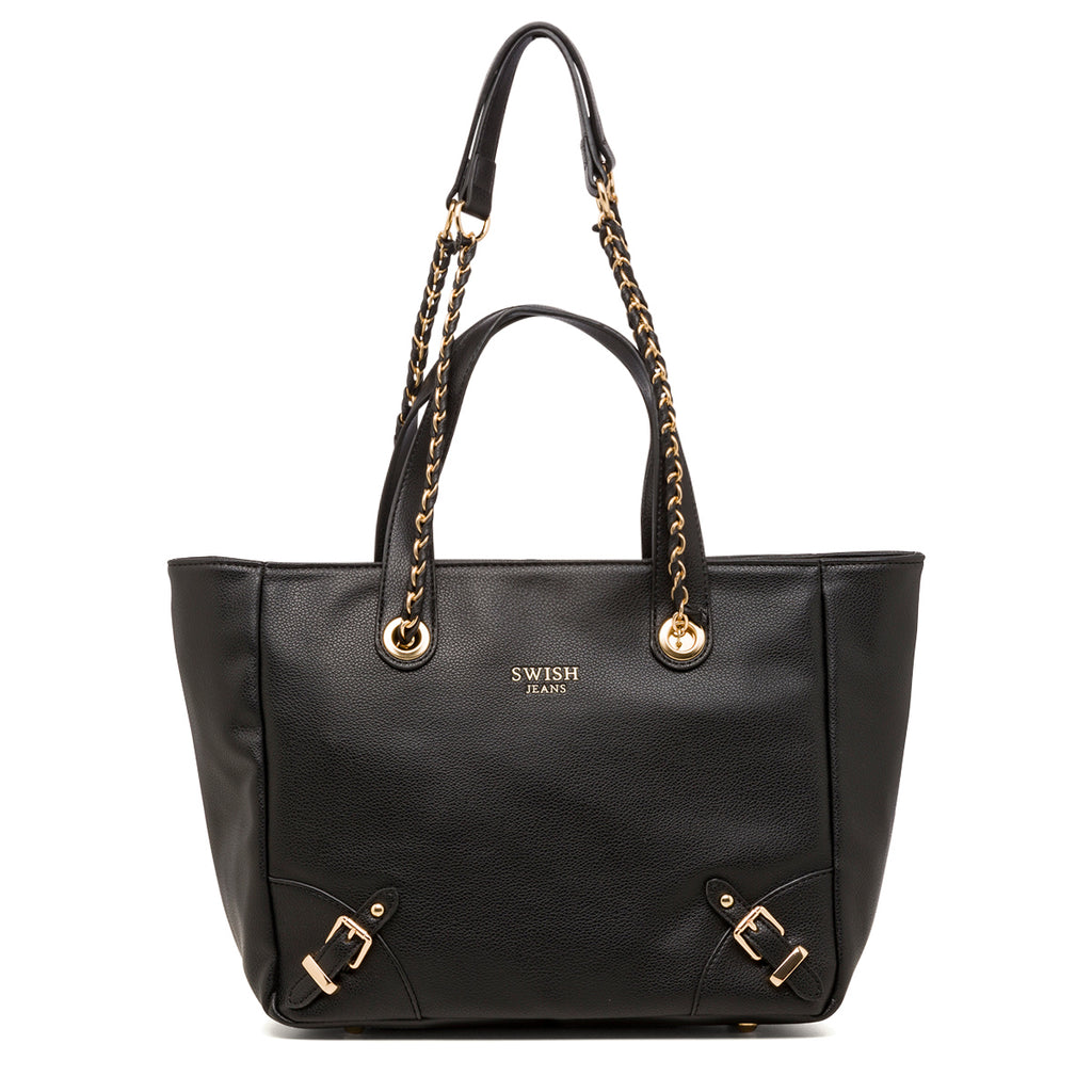 Borsa a mano da donna nera con dettaglio catena Swish Jeans