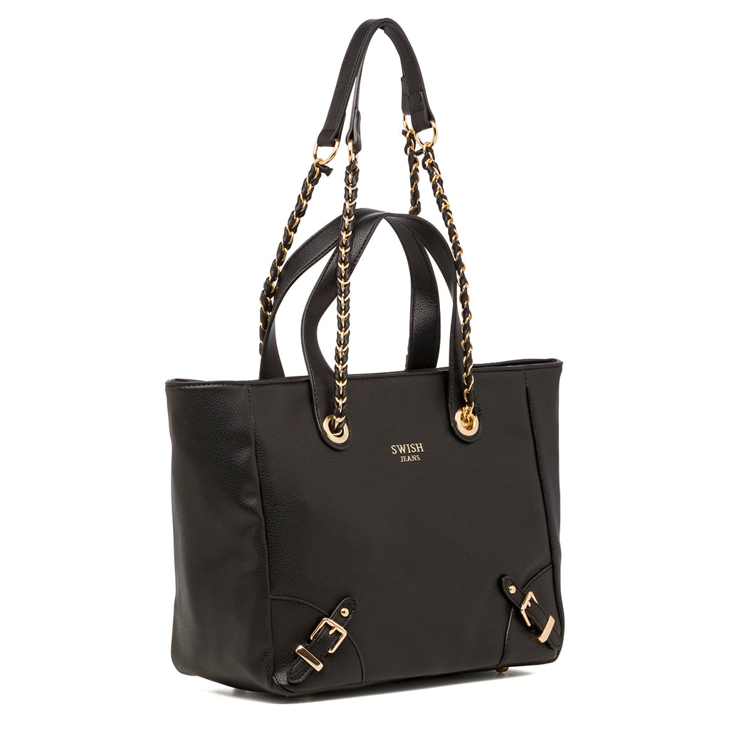 Borsa a mano da donna nera con dettaglio catena Swish Jeans
