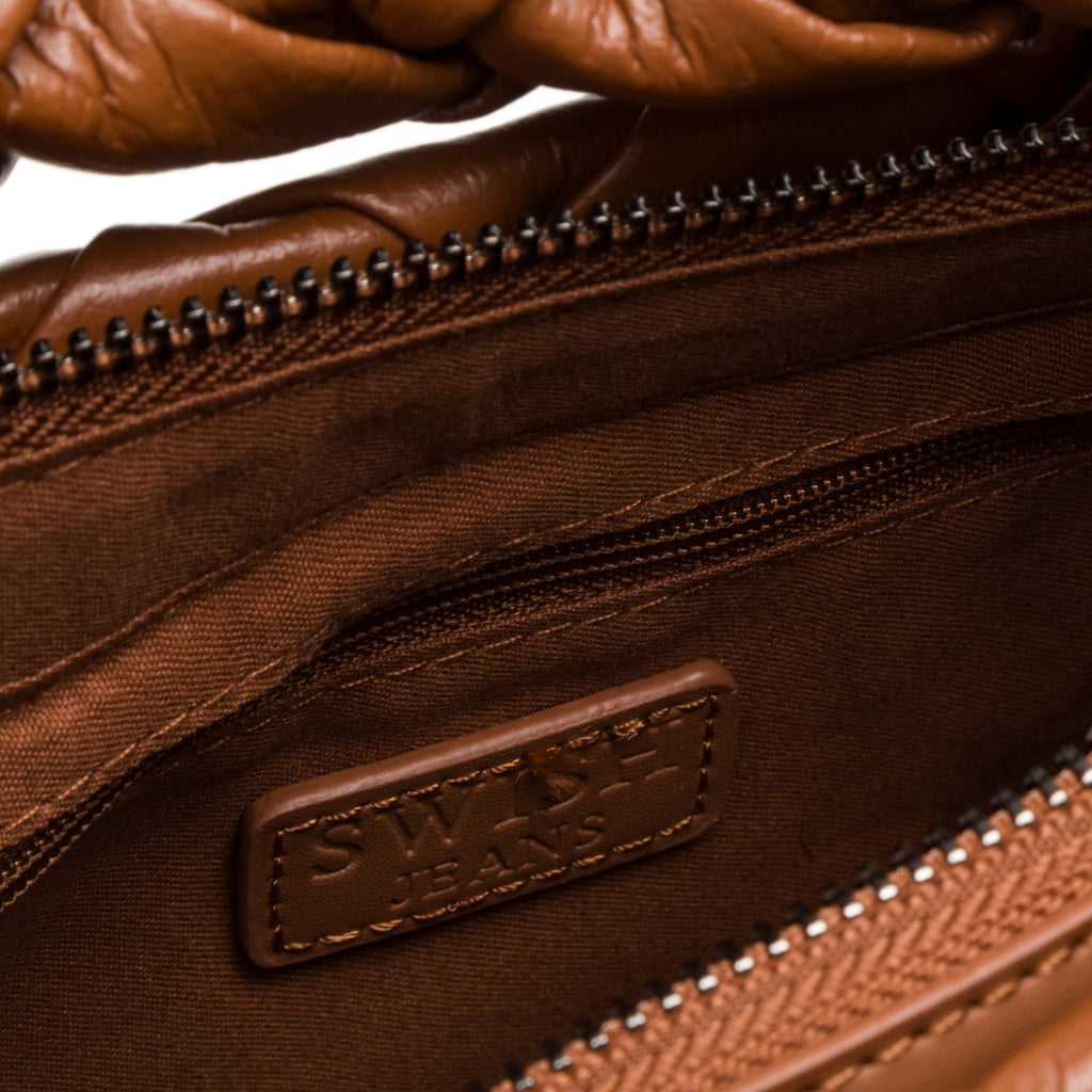 Borsa a mano color cuoio da donna effetto intrecciato Swish Jeans