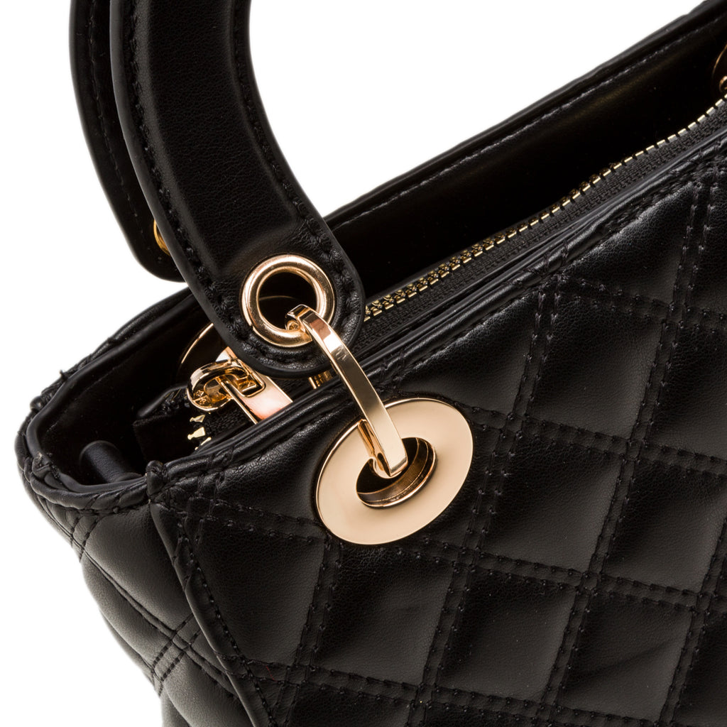 Borsa a mano nera da donna effetto trapuntato Lora Ferres