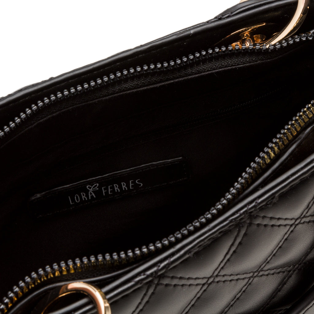 Borsa a mano nera da donna effetto trapuntato Lora Ferres