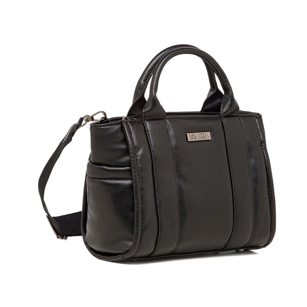Borsa a mano nera da donna con logo Lora Ferres