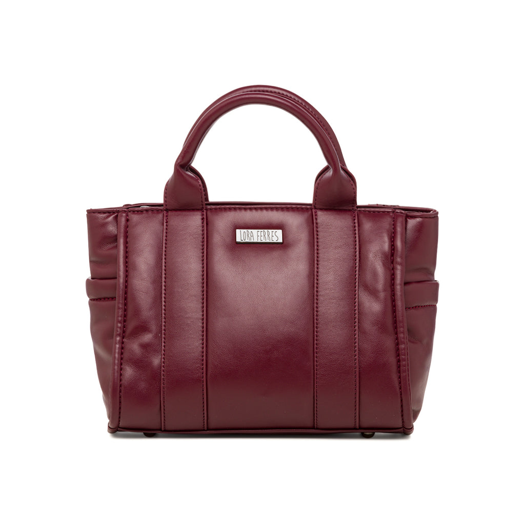 Borsa a mano bordeaux burgundy da donna con logo Lora Ferres