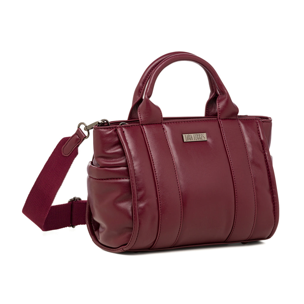 Borsa a mano bordeaux burgundy da donna con logo Lora Ferres