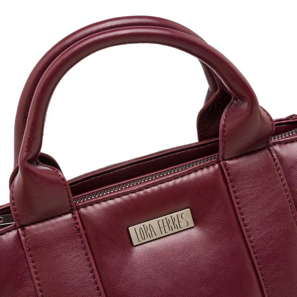 Borsa a mano bordeaux burgundy da donna con logo Lora Ferres