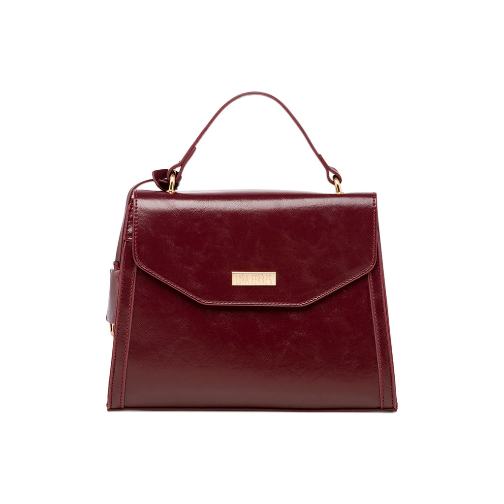 Borsa a mano bordeaux da donna con logo Lora Ferres