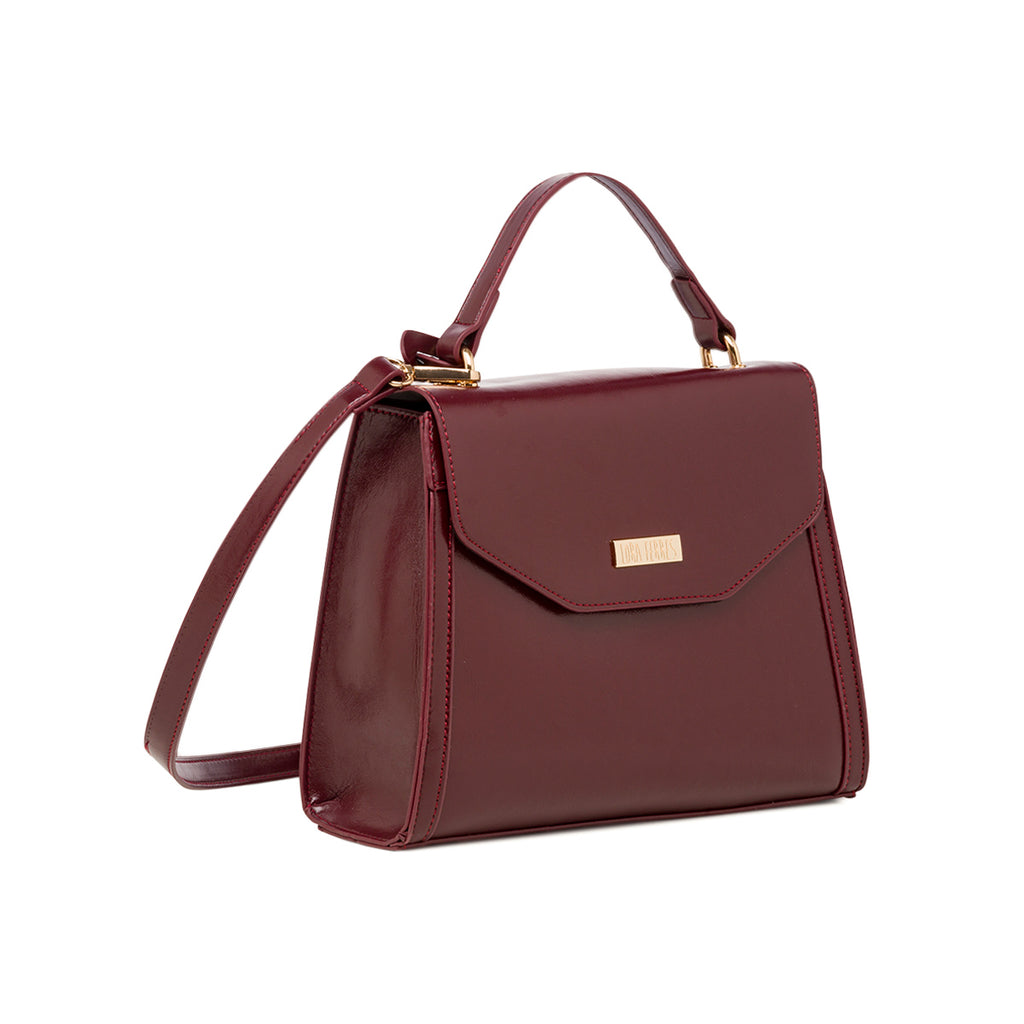 Borsa a mano bordeaux da donna con logo Lora Ferres