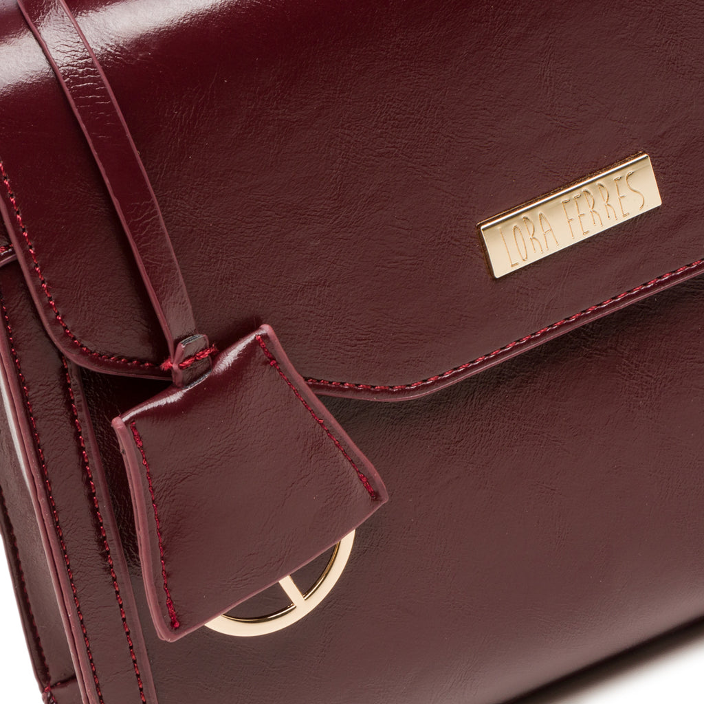 Borsa a mano bordeaux da donna con logo Lora Ferres