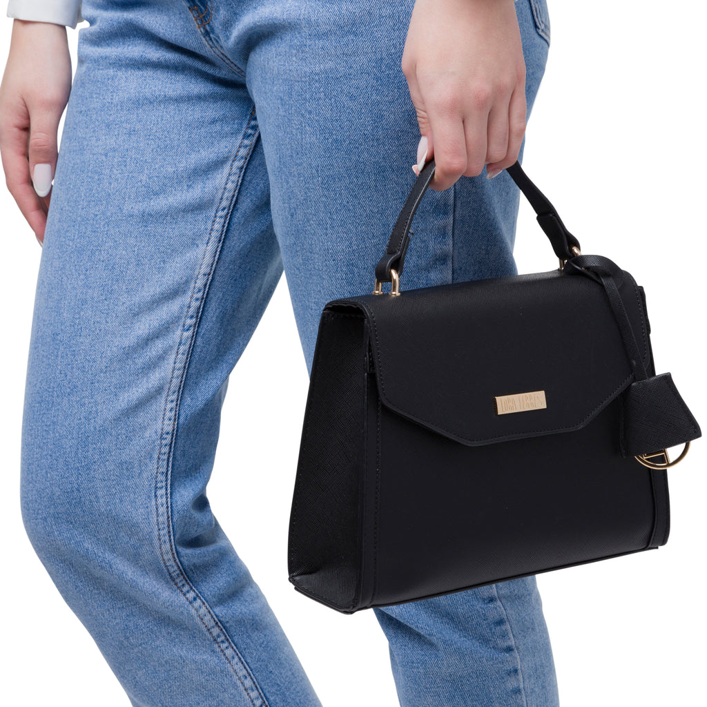 Borsa a mano nera da Donna con targhetta logo Lora Ferres