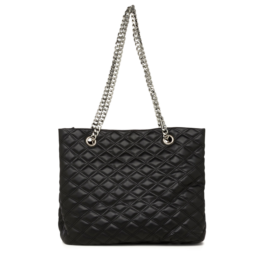 Borsa a spalla nera effetto trapuntato da Donna e con logo Lora Ferres