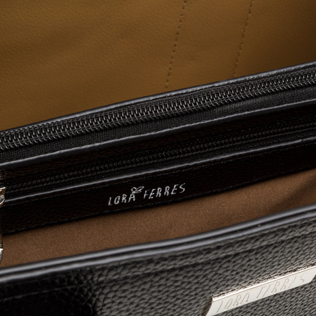 Borsa a mano nera da Donna con logo in metallo Lora Ferres