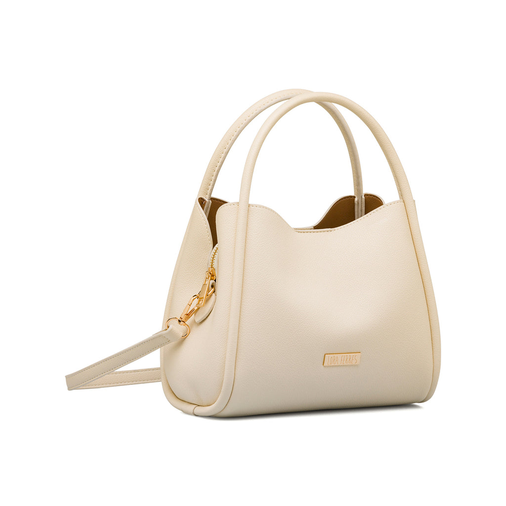 Borsa a mano beige da Donna con logo dorato Lora Ferres