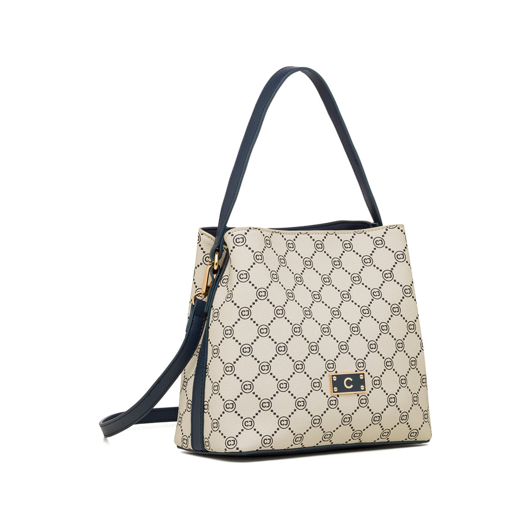 Borsa a mano bianco off-white e blu da Donna con logo Carrera Jeans