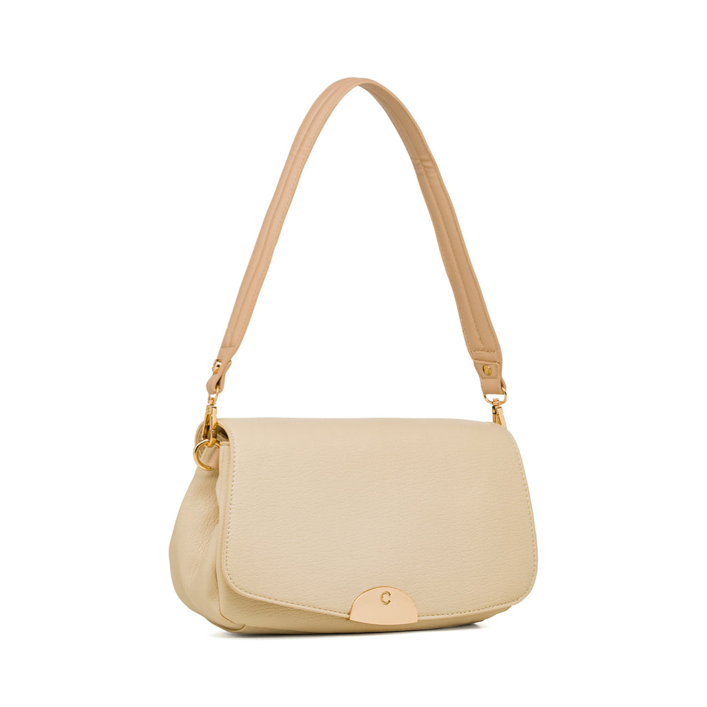 Borsa a spalla beige Carrera Jeans con logo in metallo