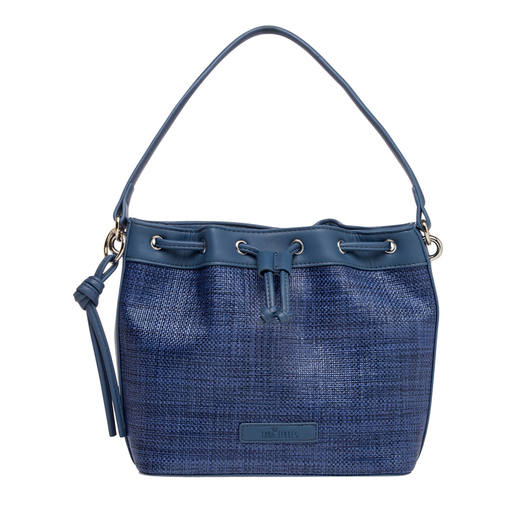 Borsa a mano blu da Donna con dettaglio effetto rafia Lora Ferres
