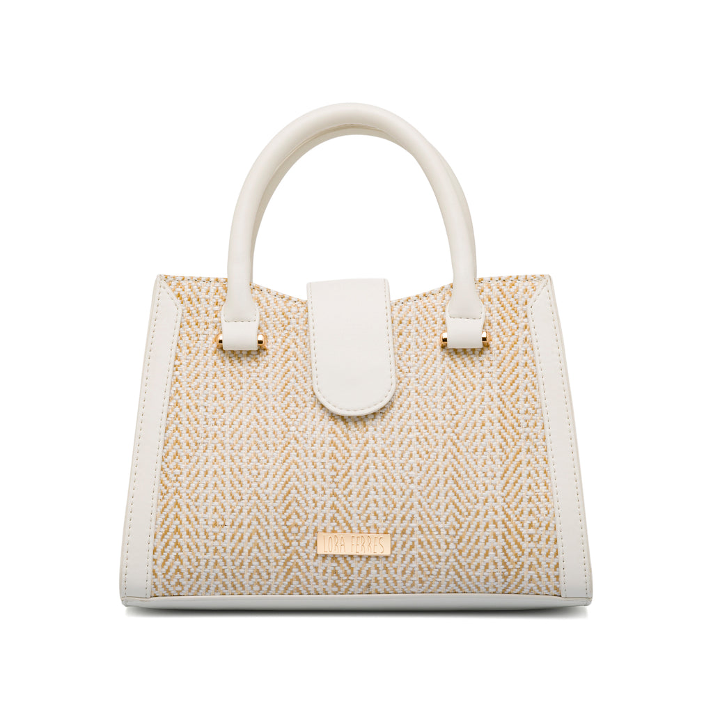Borsa a mano bianca da Donna con dettaglio effetto rafia Lora Ferres