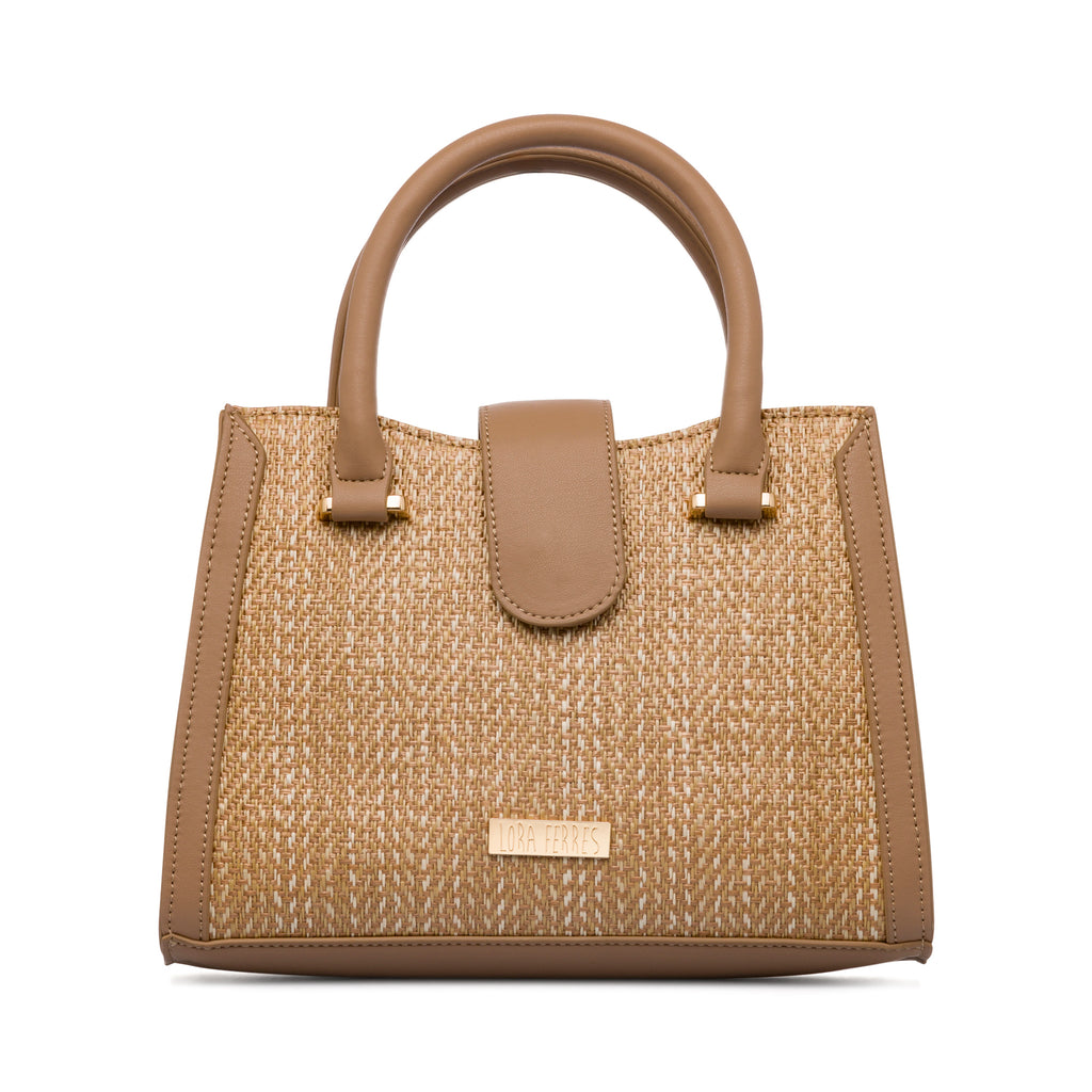 Borsa a mano beige da Donna con dettaglio effetto rafia Lora Ferres