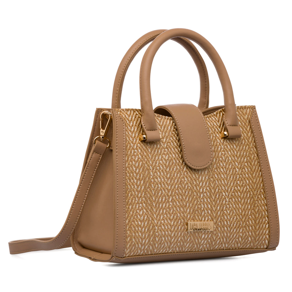 Borsa a mano beige da Donna con dettaglio effetto rafia Lora Ferres