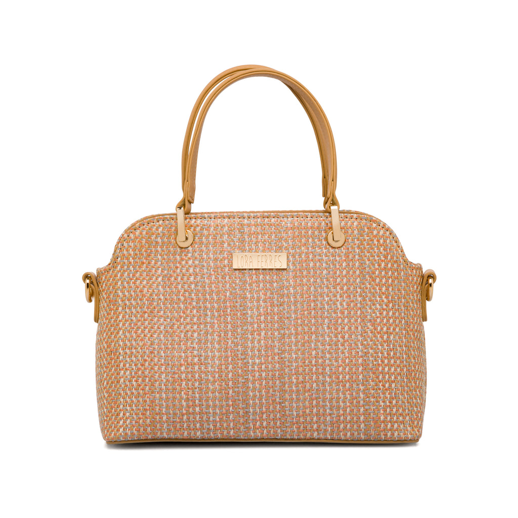 Borsa a mano beige da Donna con tramatura intrecciata effetto rafia Lora Ferres