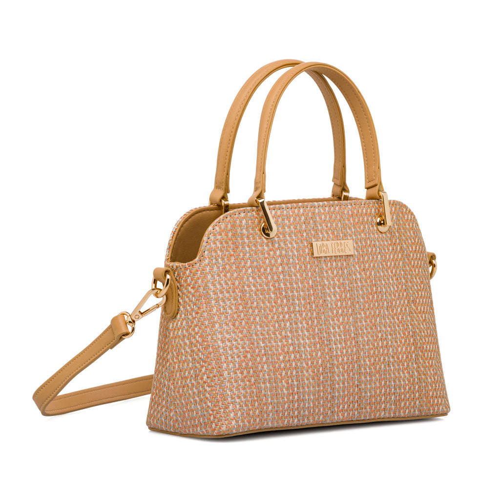 Borsa a mano beige da Donna con tramatura intrecciata effetto rafia Lora Ferres