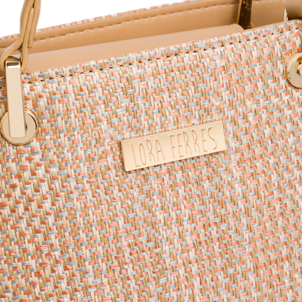 Borsa a mano beige da Donna con tramatura intrecciata effetto rafia Lora Ferres