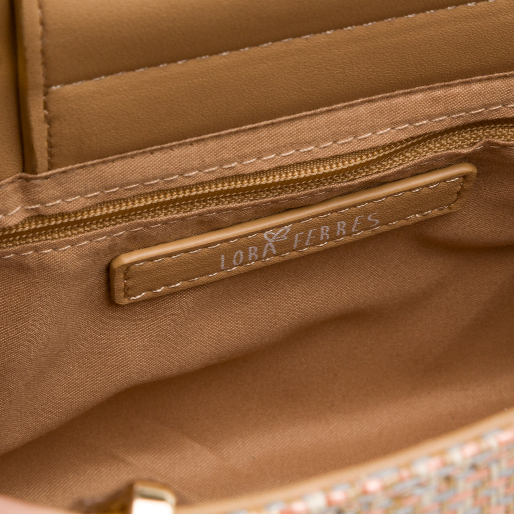 Borsa a mano beige da Donna con tramatura intrecciata effetto rafia Lora Ferres