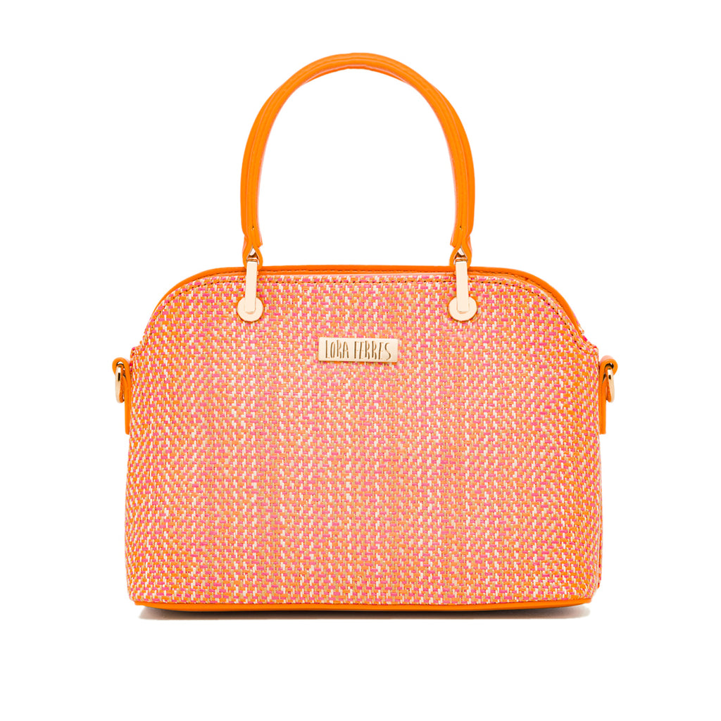 Borsa a mano da Donna Arancione effetto raffia con logo frontale Lora Ferres