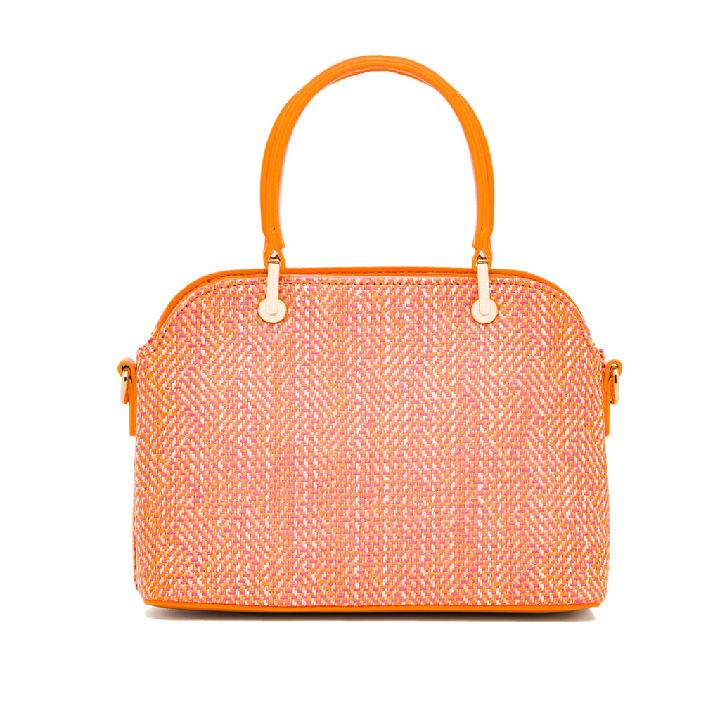 Borsa a mano da Donna Arancione effetto raffia con logo frontale Lora Ferres