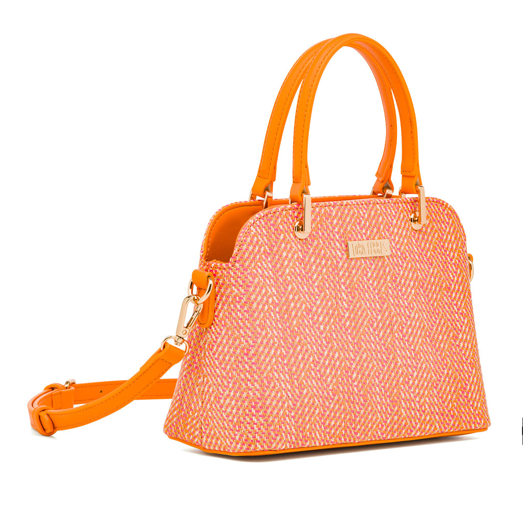 Borsa a mano da Donna Arancione effetto raffia con logo frontale Lora Ferres