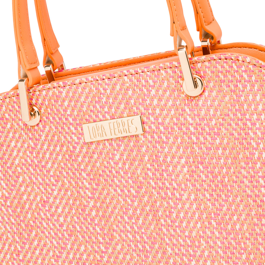 Borsa a mano da Donna Arancione effetto raffia con logo frontale Lora Ferres