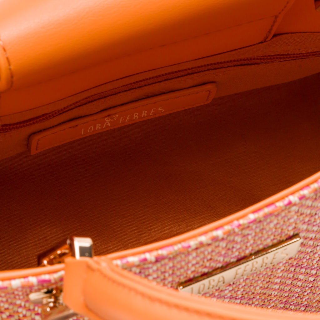 Borsa a mano da Donna Arancione effetto raffia con logo frontale Lora Ferres