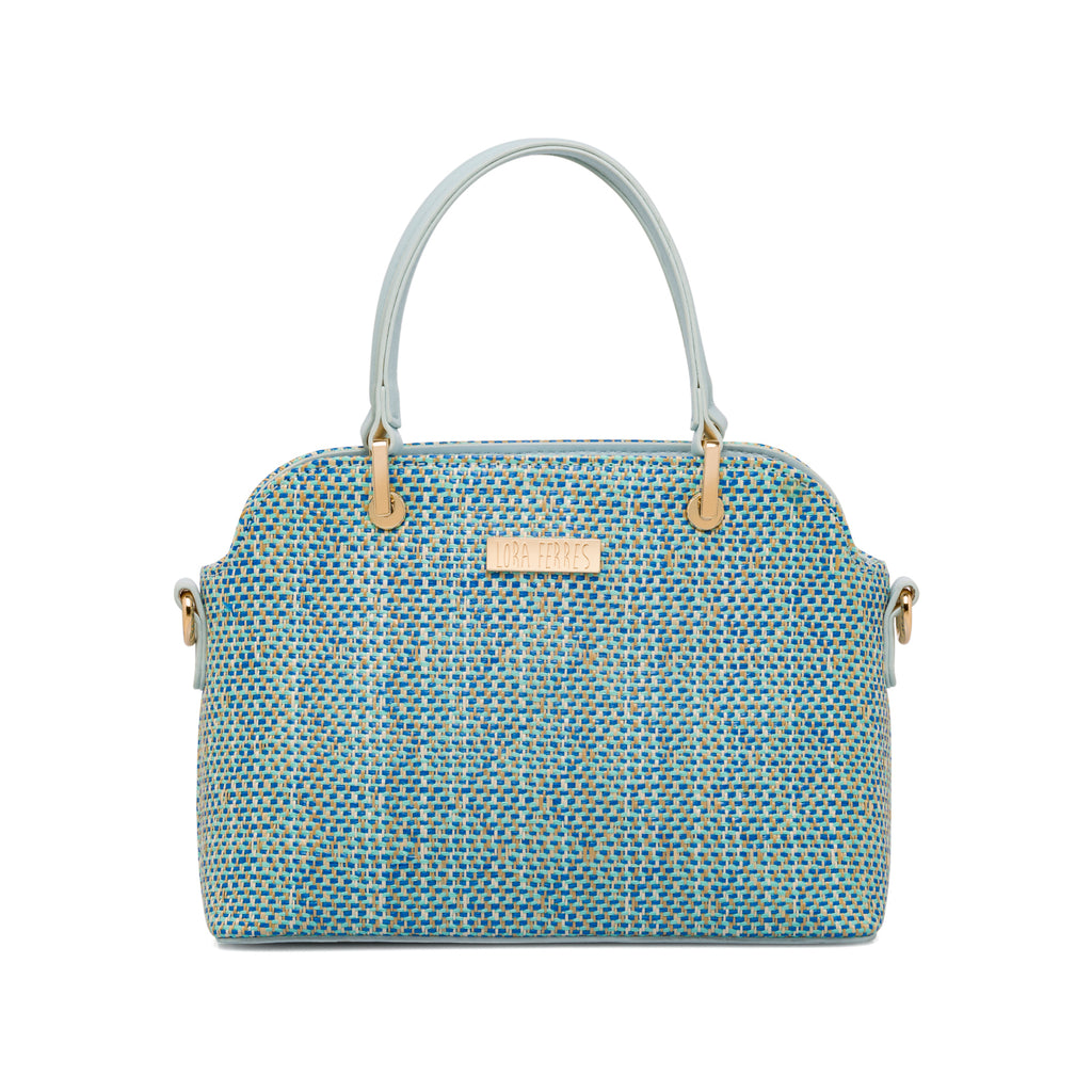 Borsa a mano azzurra da Donna con tramatura intrecciata effetto rafia Lora Ferres
