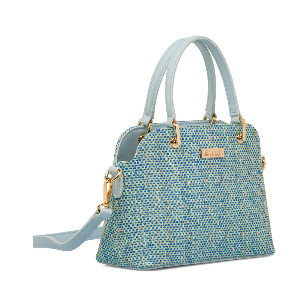 Borsa a mano azzurra da Donna con tramatura intrecciata effetto rafia Lora Ferres