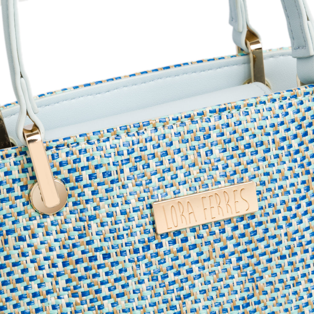 Borsa a mano azzurra da Donna con tramatura intrecciata effetto rafia Lora Ferres