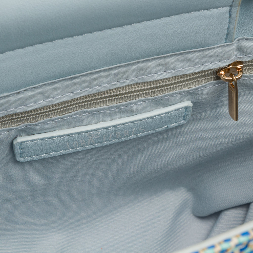 Borsa a mano azzurra da Donna con tramatura intrecciata effetto rafia Lora Ferres