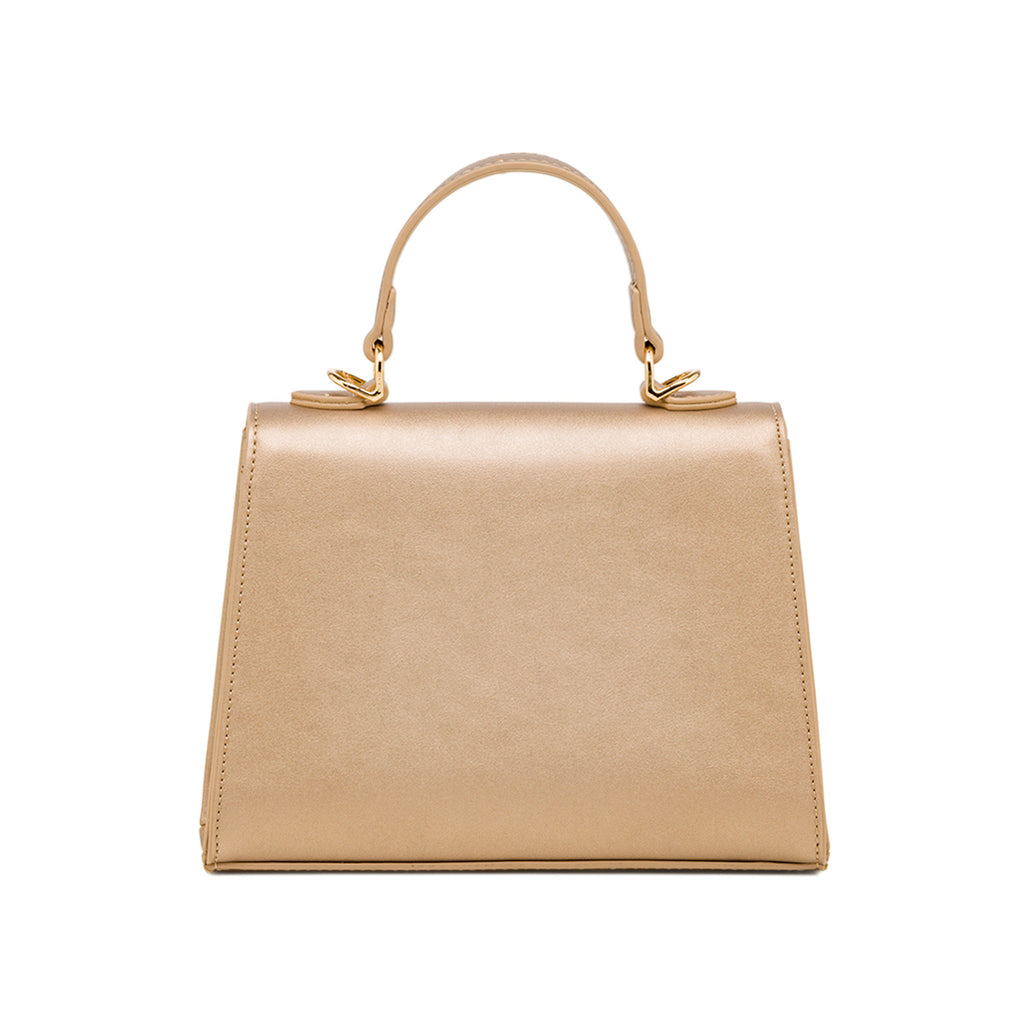 Borsa a Mano Oro da Donna con fibbia dorata e inserto in rafia Lora Ferres