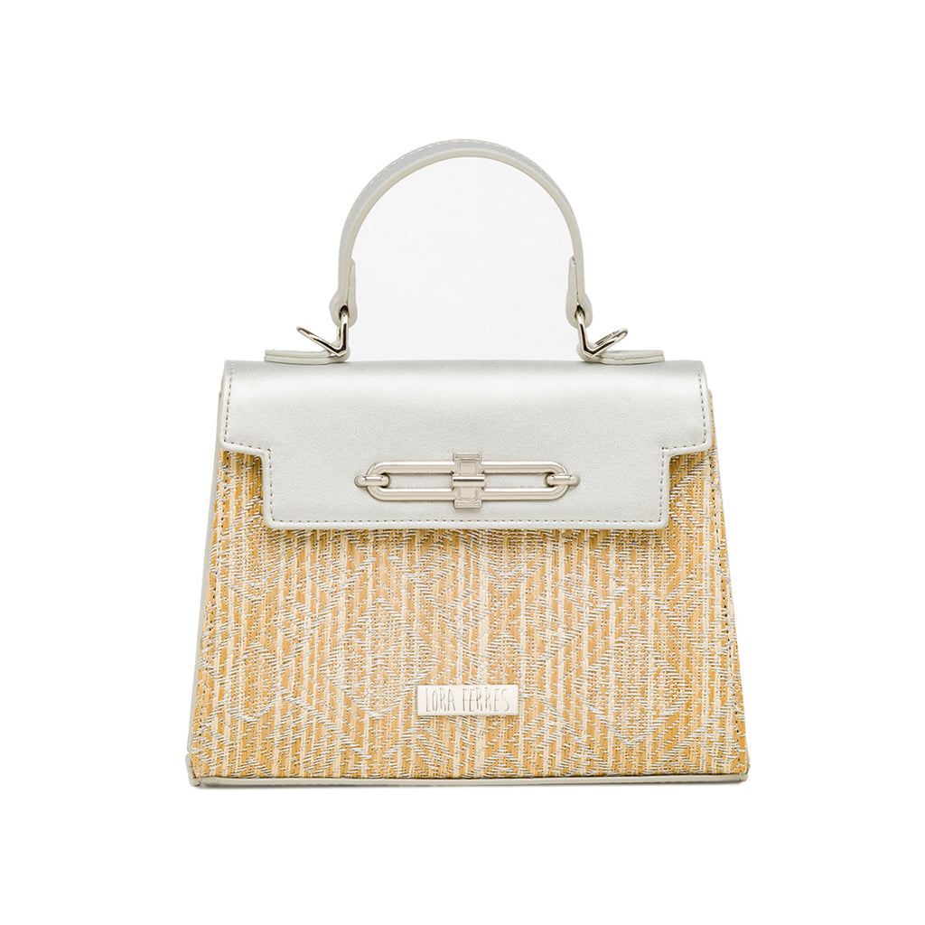 Borsa a Mano Argento da Donna con fibbia e inserto in rafia Lora Ferres