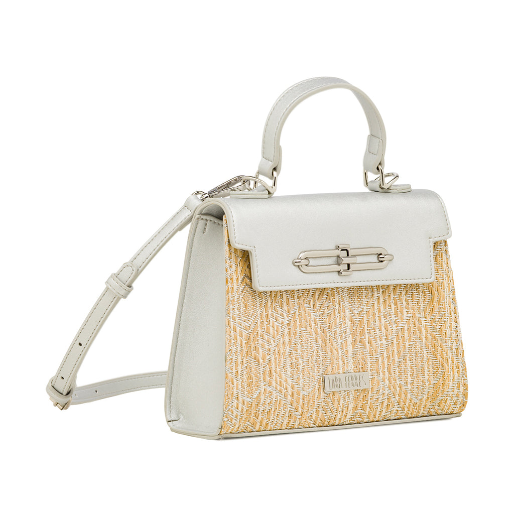 Borsa a Mano Argento da Donna con fibbia e inserto in rafia Lora Ferres
