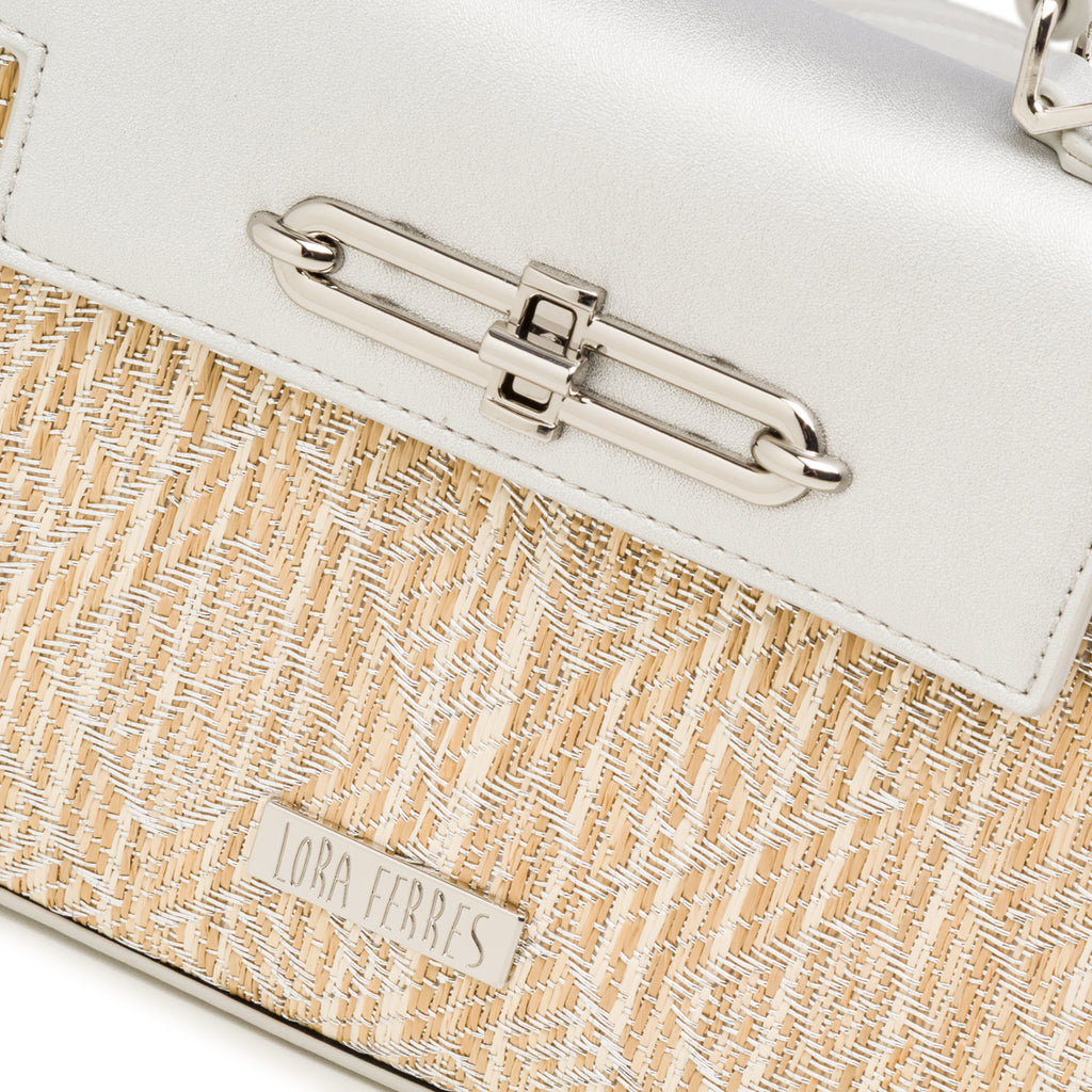Borsa a Mano Argento da Donna con fibbia e inserto in rafia Lora Ferres