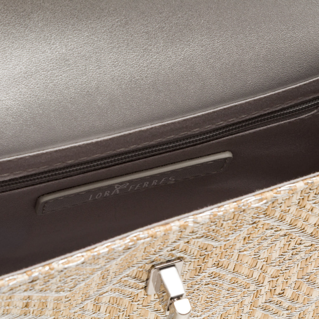 Borsa a Mano Argento da Donna con fibbia e inserto in rafia Lora Ferres